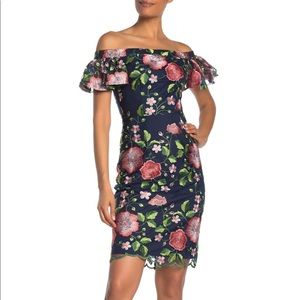 Trina Trina Turk Embroidered Dress Off Shoulder